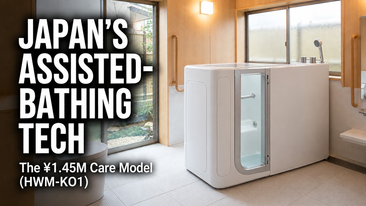 assisted bathing Japan｜Japan’s assisted-bathing tech — illustration of the Mirable Assist Bath walk-in care tub (¥1.45M care model)