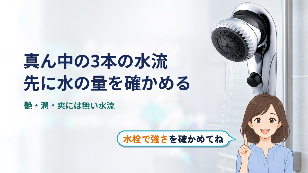 ミラブル 歯間 モード｜歯間モードは散水板の真ん中から出る3本の水流。使う前に水の量を確かめる