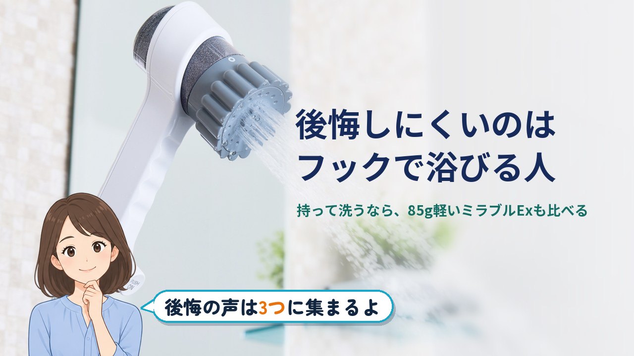 ミラブル zero 後悔｜後悔しにくいのはフックで浴びる人。持って洗うなら85g軽いミラブルExも比べる（ミラブルzeroの写真）
